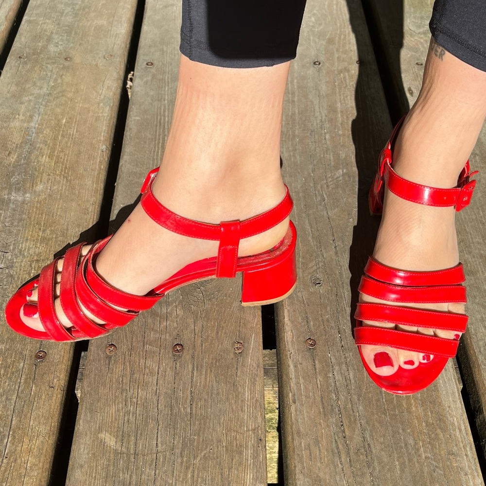 Maryam Nassir Zadeh Red Leather Palma Low Heel Sandal Size 38